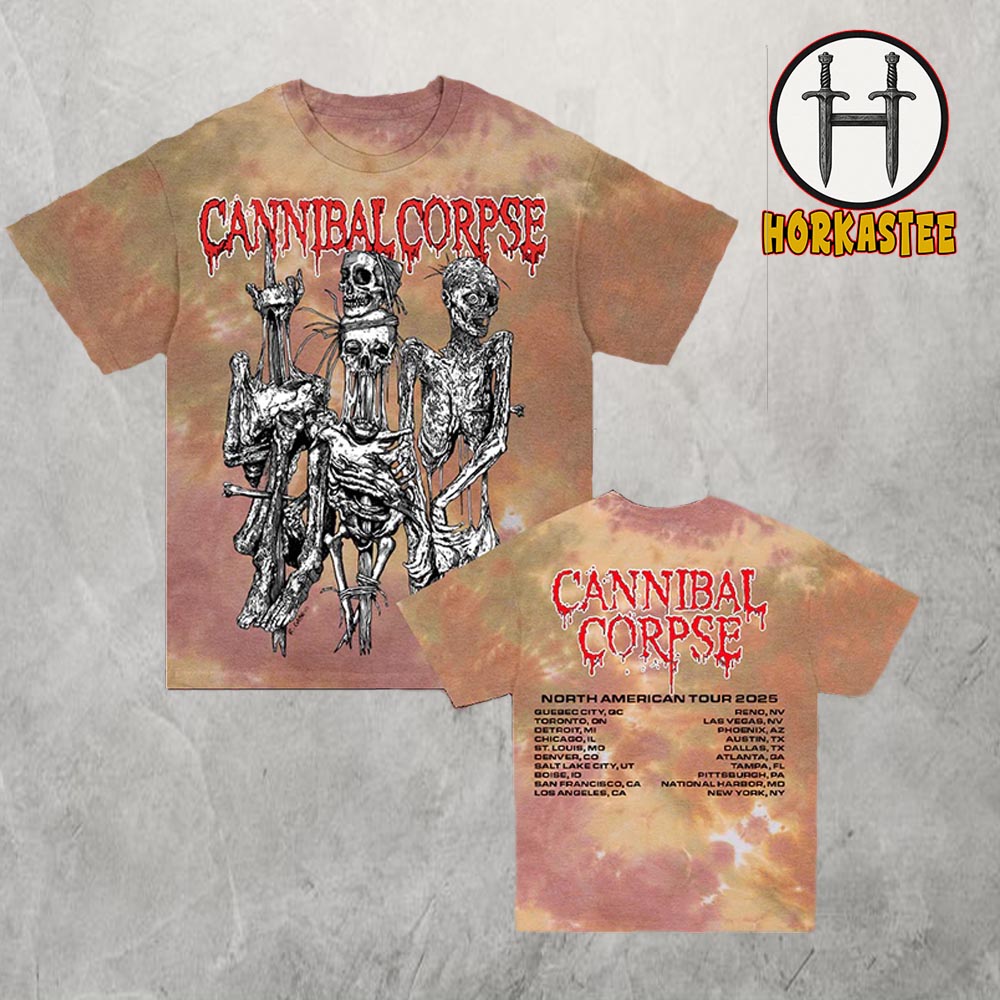 Cannibal Corpse North American Tour 2025 Location Two Sided Tie Dye T-Shirt Cannibal Corpse North American Tour 2025 Location Two Sided Tie Dye T-Shirt