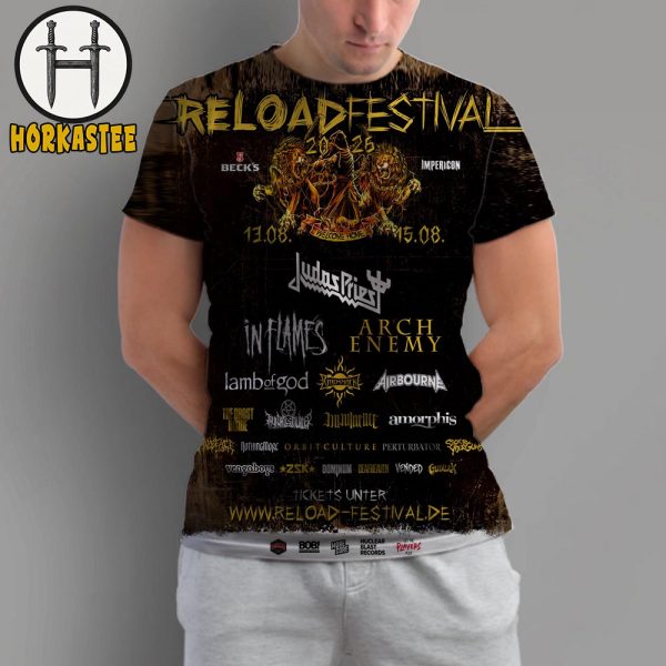 Reload Festival 2026 Poster Full Line-Up With Headliners Judas Priest In Flames And Arch Enemy In Germany On August 13-15 2026 AOP Shirt