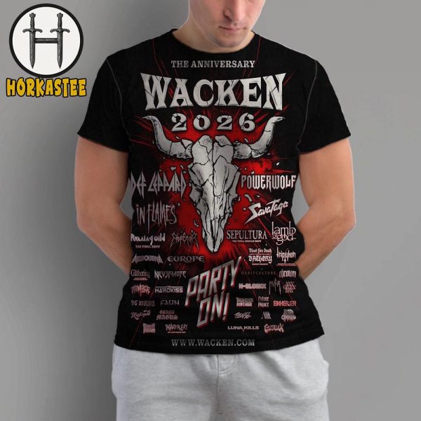 Wacken Open Air Festival 2026 WOA The 35 Years Anniversary Line Up Poster Party On All Over Print Shirt