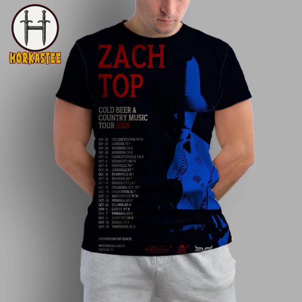 Zach Top Cold Beer And Country Music Tour 2025 Schedule All Over Print T-Shirt